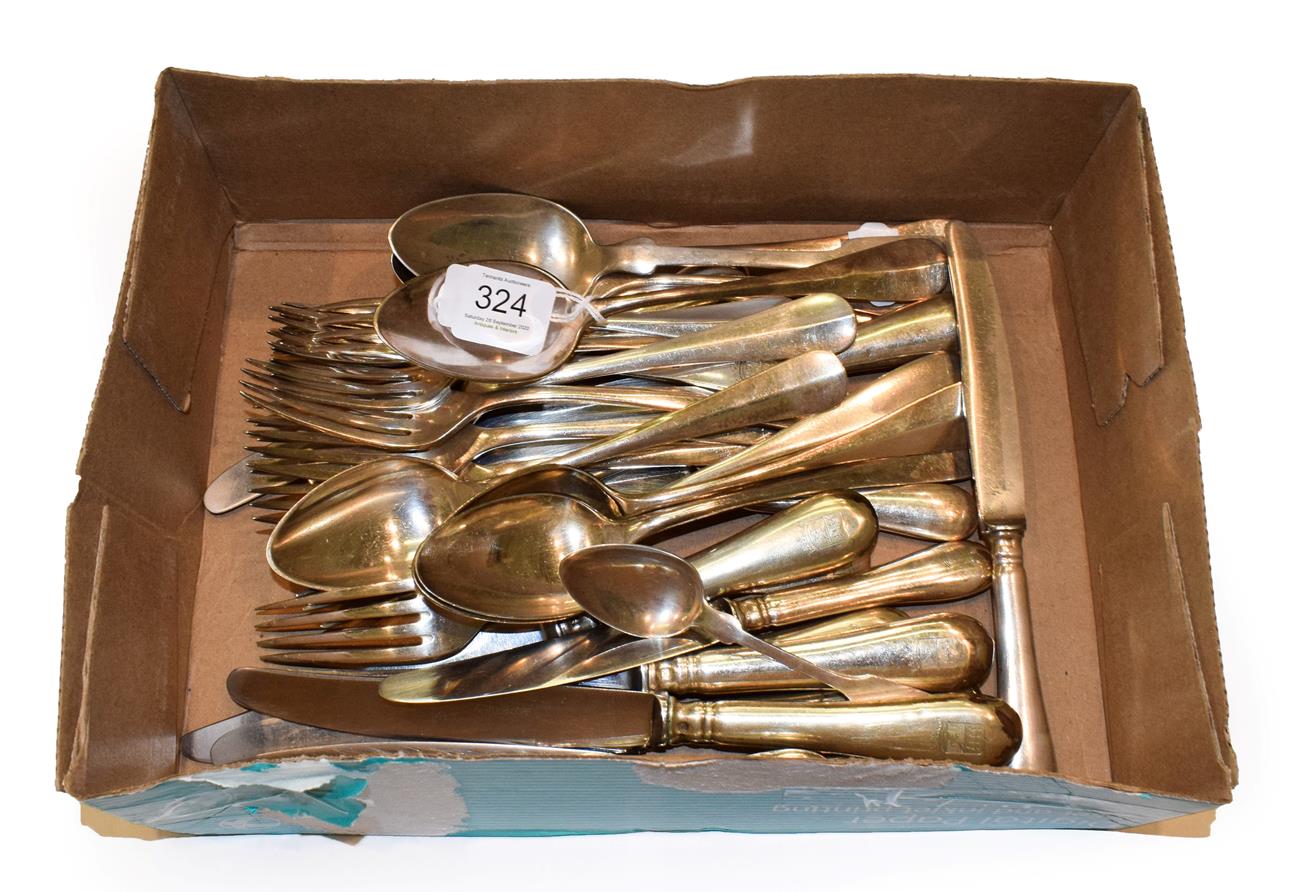 Lot 324 - A Collection of German silver plate flatware, various patterns, some engraved with a coat of...