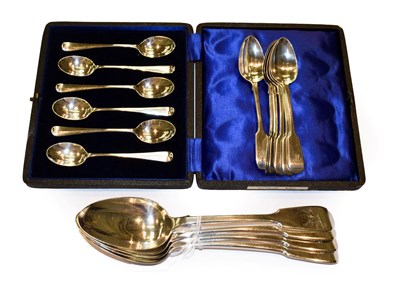 Lot 325 - A collection of sssorted George III and later flatware, including four various Fiddle pattern...