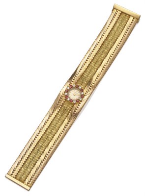 Lot 692 - An 18 Carat Gold Lady's Wristwatch, by Bueche Girod, 17-jewel lever movement, silvered circular...