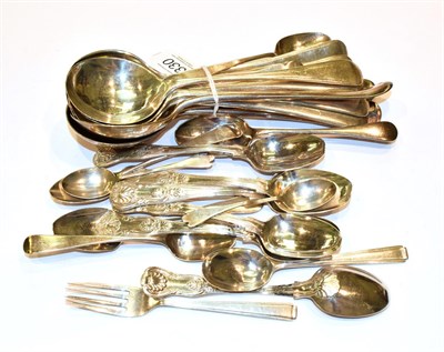 Lot 330 - A collection of assorted George III and later flatware, including a set of six Old English...