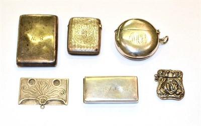 Lot 332 - Collection of boxes, including: two vesta cases, one oblong and engraved with lattice and the other