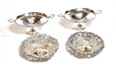 Lot 358 - Two pair of silver dishes, the first by Docker and Burn Ltd., Birmingham, 1929, oval and on...