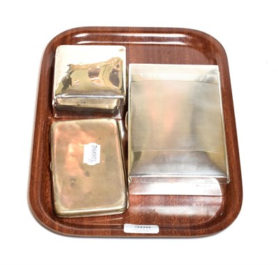 Lot 368 - Two silver cigarette-boxes, each wood lined, one with engine-turned decoration, 17cm wide and...