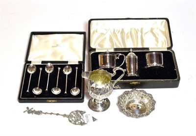 Lot 383 - A collection of silver including a George III cream-jug, a cased Art Deco style condiment-set,...