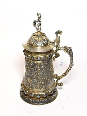 Lot 388 - A German parcel gilt silver plate tankard, by WMF, late 19th/early 20th century, tapering...