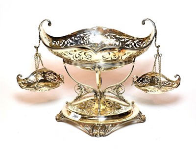 Lot 389 - A silver plate centrepiece epergne, late 19th/early 20th century, on oval base with openwork...