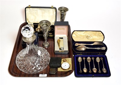 Lot 394 - A gold plated pocket watch a lady's fob watch with case stamped '0.935', silver items including...