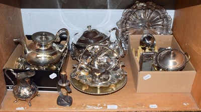 Lot 402 - Quantity of silver plated wares including teapot, basket with swing handle, tureen and cover etc