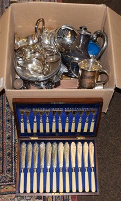 Lot 405 - A collection of assorted silver plate, including: a baluster ewer; an egg coddler, a pair of...