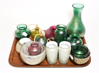 Lot 445 - A Group of Royal Brierley studio range art glass, in green, pink, gold, silver white...