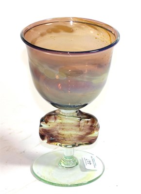 Lot 447 - Michael Harris for Mdina: A Freeform Chalice, with purple and brown trailed knop, signed...