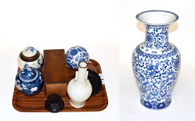 Lot 459 - A group of Chinese porcelain including a 20th century blue and white vase, 44cm h, a white...