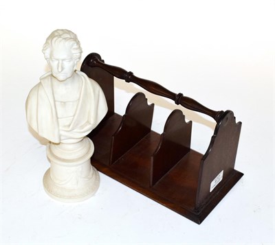 Lot 472 - A 19th century Parian bust of a gentleman and a mahogany letter rack (2)