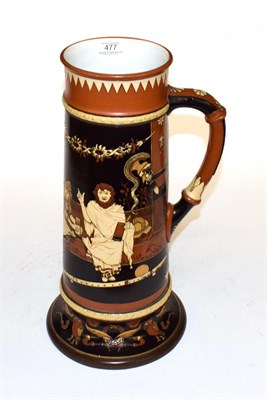 Lot 477 - A large Mettlach ewer, decorated in the Athenian style with scene of Socrates teaching