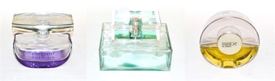 Lot 486 - Glass dummy factice scent bottles comprising Paradoxe de Cardin, Guerlain and another of...