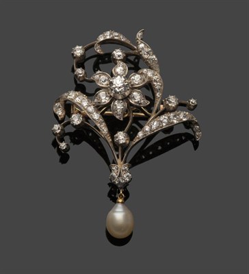 Lot 709 - A Late Victorian Diamond and Pearl Brooch, a floral centre within spray forms, set throughout...