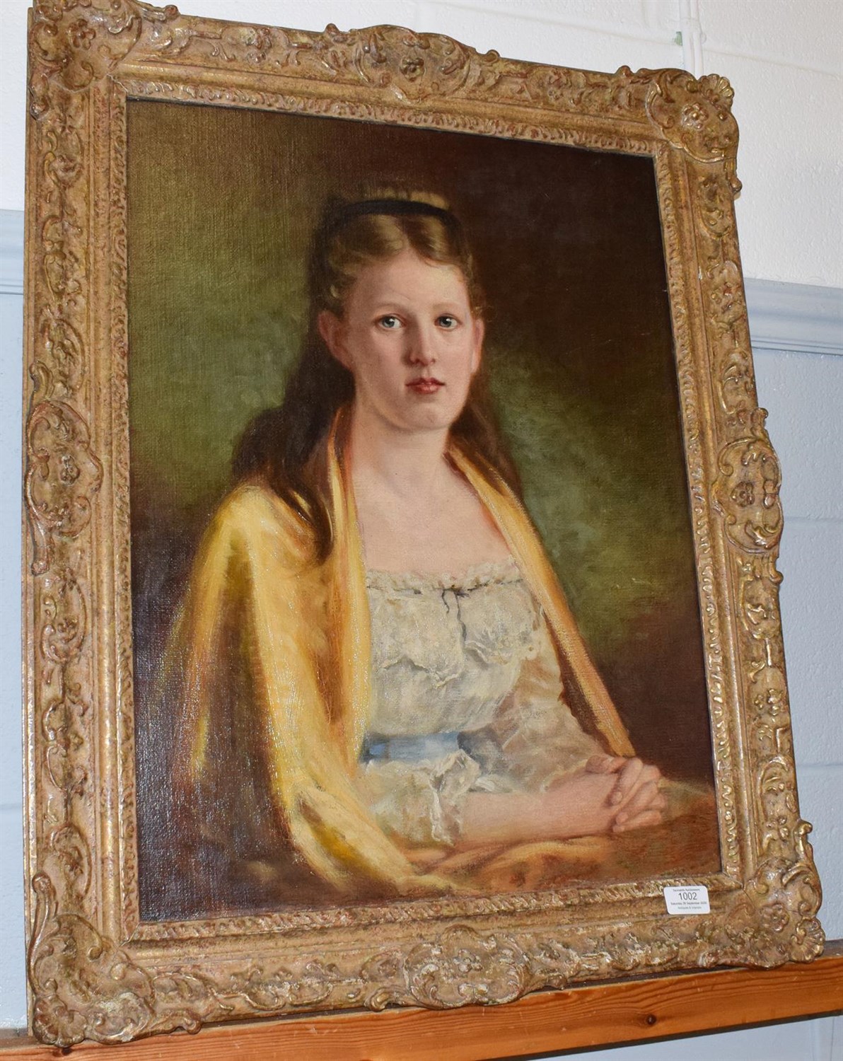 Lot 1002 - Scottish School (20th century), portrait of a young girl in a yellow shawl, oil on canvas...