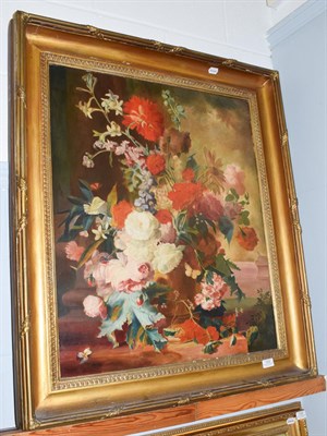 Lot 1004 - British School (19th century) Still life of summer flowers, oil on canvas, 75cm by 62cm