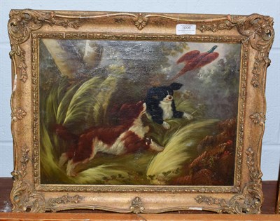 Lot 1006 - Follower of George Armfield, Two spaniels putting up a pheasant, bears signature, oil on...