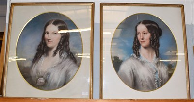 Lot 1024 - Circle of James Archer, a pair of portraits 'Young ladies of a Scottish borders family' pastel,...