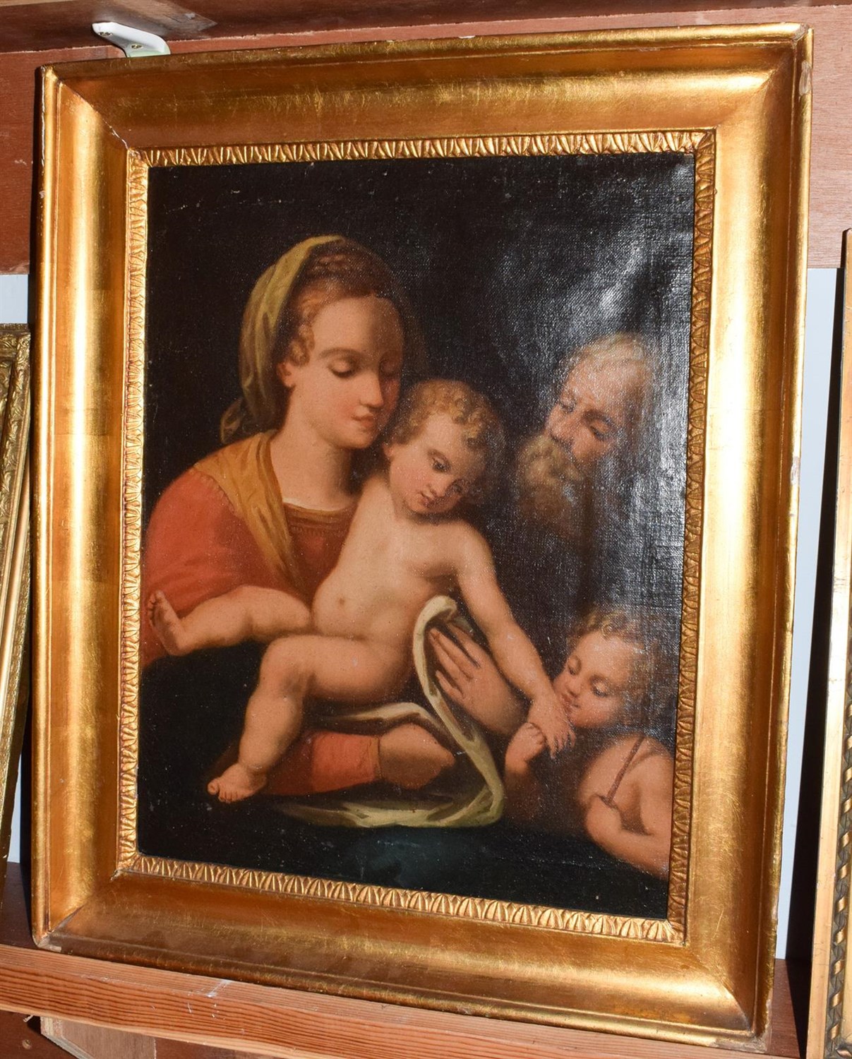 Lot 1030 - After Raphael, Holy family with St John, oil on canvas, 45cm by 35cm