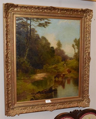 Lot 1044 - Thomas Henry Gibb, Cattle Watering, signed, oil on canvas, 59cm by 49cm