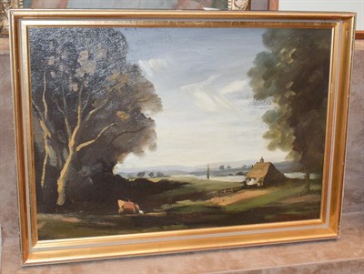 Lot 1053 - Attributed to Phillip Hugh Padwick RA RBA (1876-1958) Extensive rural landscape with cottage,...