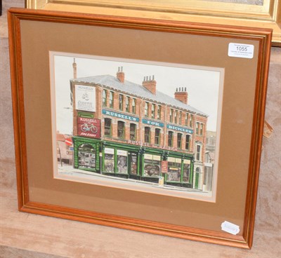 Lot 1055 - Baz Ward (20/21st century) ''Russell's Bicycle Shop'', signed and dated (19)88, watercolour,...