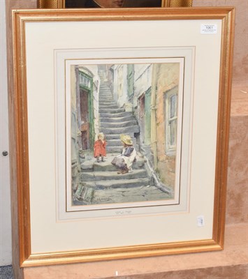 Lot 1061 - Albert G Stevens (exh. 1903-1922) ''Two children on stepped passageway'' signed, watercolour,...