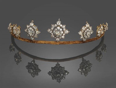 Lot 719 - A Late Victorian Diamond Tiara, comprising seven graduated lozenge shaped old cut diamond clusters