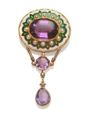 Lot 720 - Royal Interest: An Important Brooch, a large oval cut amethyst within a scalloped setting to a...