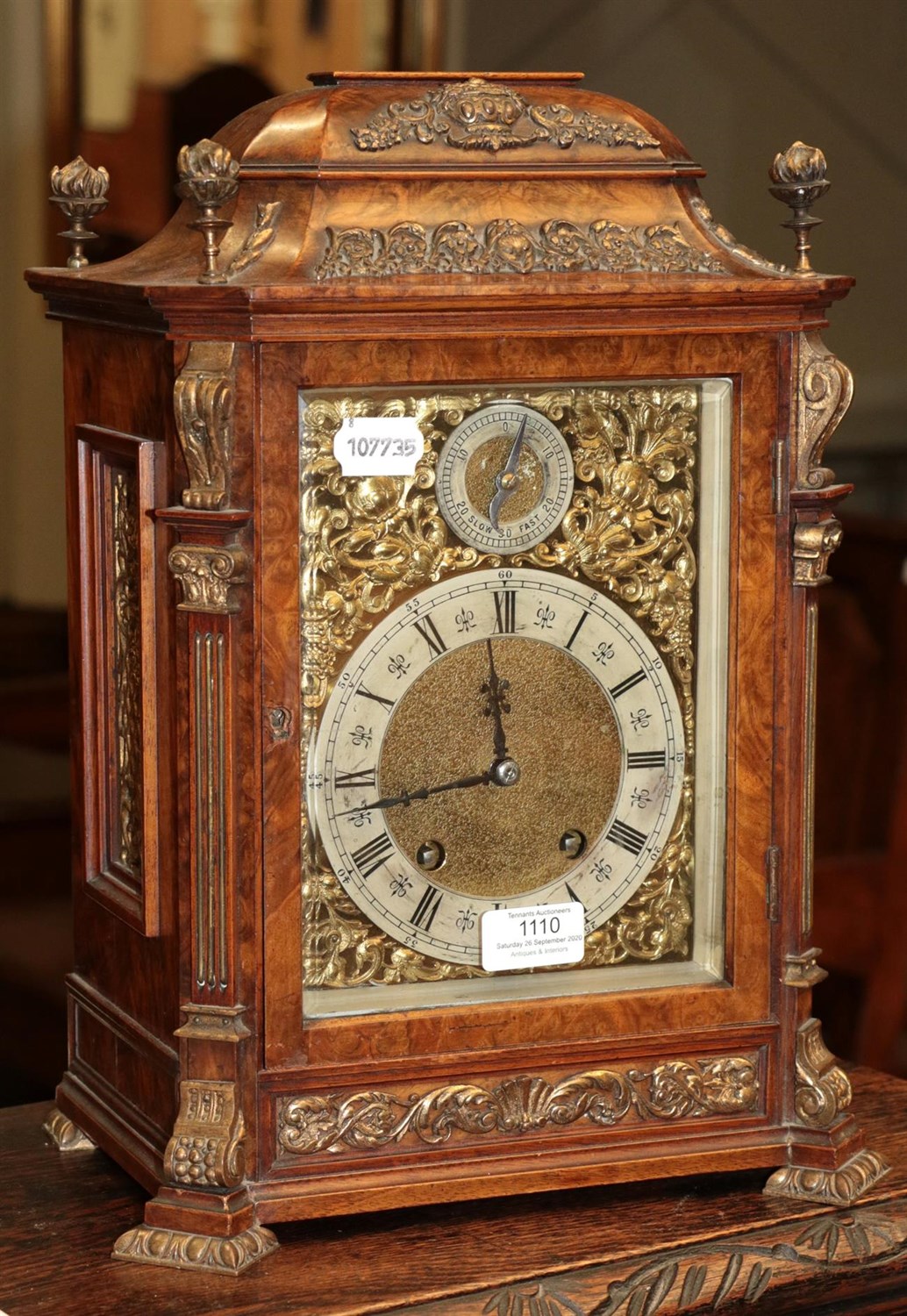Lot 1110 - A late Victorian walnut quarter striking table clock, movement back plate stamped Lenzkirch