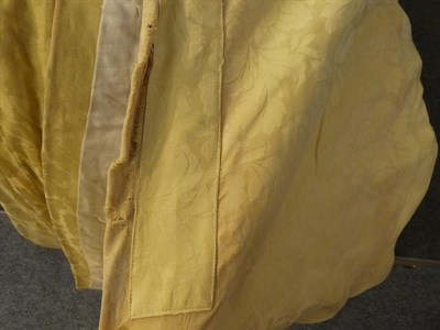 Lot 1114 - Two pairs of good quality interlined large yellow/golden Brocade curtains with pleated heading,...