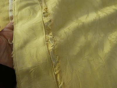 Lot 1114 - Two pairs of good quality interlined large yellow/golden Brocade curtains with pleated heading,...