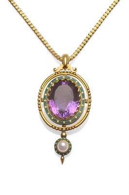 Lot 721 - Royal Interest: An Exquisite Pendant, a large oval cut amethyst set centrally, within a...