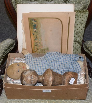 Lot 1129 - A wooden antique doll head and torso, 26.5cm high and a fabric doll in box together with Le...