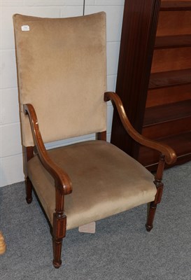 Lot 1181 - An Edwardian mahogany and satinwood banded chair upholstered in beige velvet