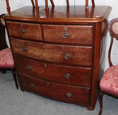 Lot 1195 - A Victorian mahogany bow fronted chest of drawers; a Victorian pine crib; a set of four...