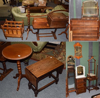 Lot 1208 - A quantity of furniture to include two bookcases; 1920's toilet mirror; cheval mirror; two wall...