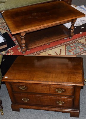 Lot 1210 - A reproduction oak two-drawer TV stand and a reproduction oak rectangular two-tier coffee...