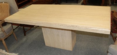 Lot 1223 - A modern travertine pedestal dining table, together with a modern travertine double door...