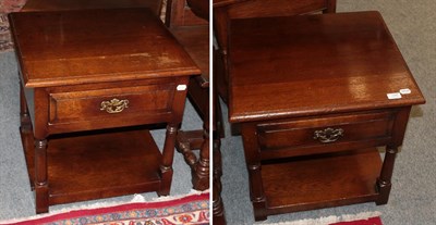 Lot 1248 - A pair of Titchmarsh & Goodwin style oak lamp tables, 55cm wide by 49cm deep by 56cm high