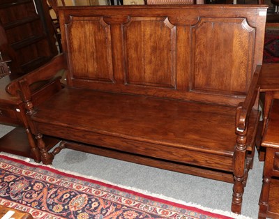 Lot 1252 - Titchmarsh & Goodwin style oak pew, 147cm wide by 65cm deep by 109cm high