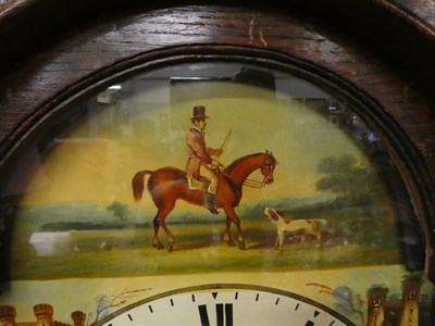 Lot 1266 - An oak painted white dial eight-day long case clock, signed R. Turnbull, Wooler, early 19th century