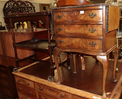 Lot 1302 - A reproduction mahogany break-front sideboard in a 20th century walnut veneered three-drawer...