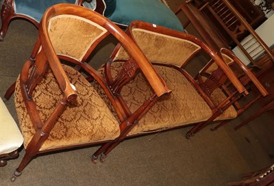 Lot 1332 - An Edwardian stained beech salon settee and two tub chairs (3)