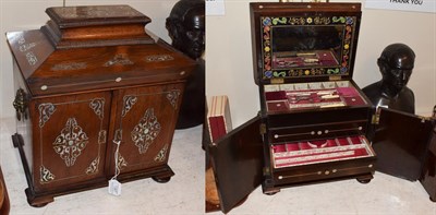 Lot 1367 - A Victorian mother-of-pearl inlaid rosewood box, oblong on bun feet, the hinged cover opens to...