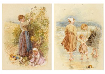 Lot 749 - Myles Birket Foster RWS (1825-1899) "Paddling"; "Gathering Blackberries" Both signed with the...