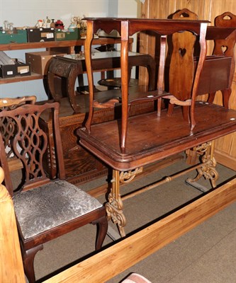 Lot 1389 - An 20th century Chinese hardwood coffee table, a carved oak blanket chest, two Chippendale...