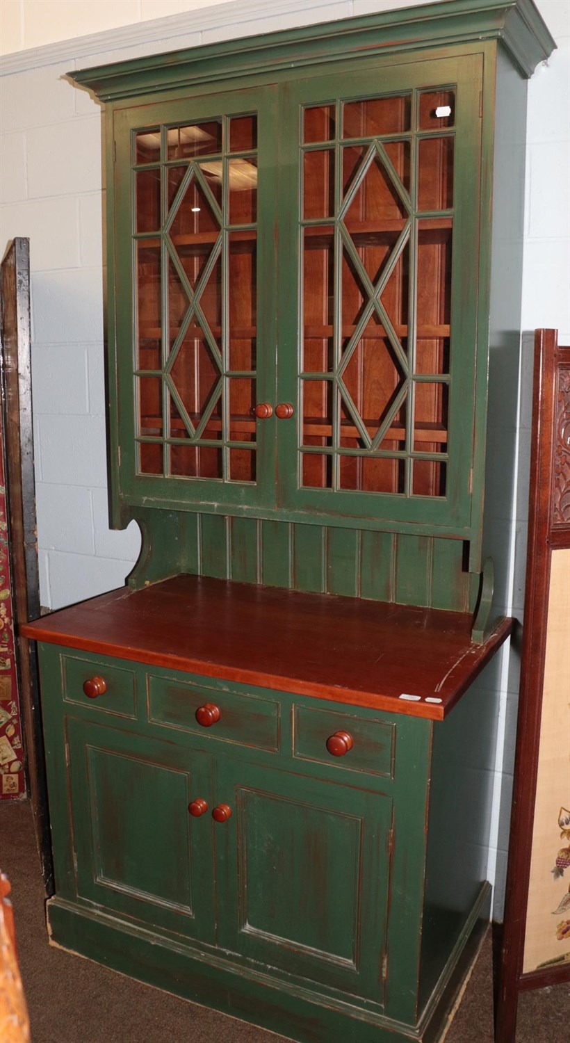 Lot 1397 - A painted kitchen dresser, modern with oak line drawers, 105cm wide by 62cm deep by 226cm high